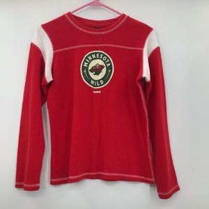 Reebok women Minnesota wild hockey red and white cotton long sleeve thermal